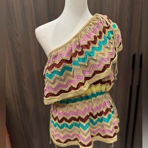 Missoni Multicolor Chevron One-Shoulder Knit Top